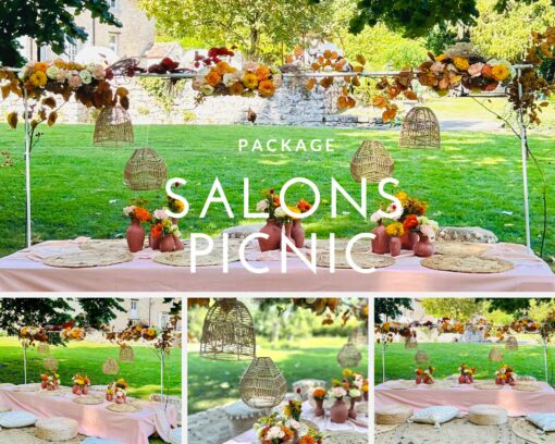 décoration mariage- table et assises pour l'exterieur dans un style picnic