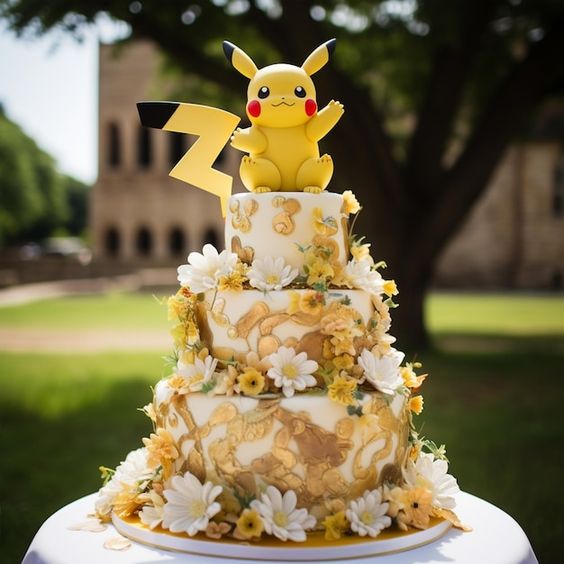 thème de mariage pokemon - gateau de mariage gaming