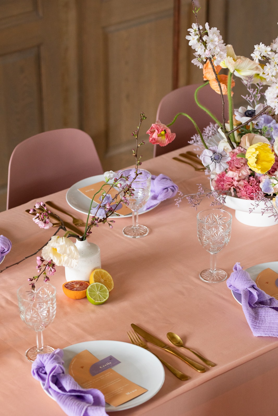 décoration de table -mariage pèche et parme- décoratrice mariage ile de France