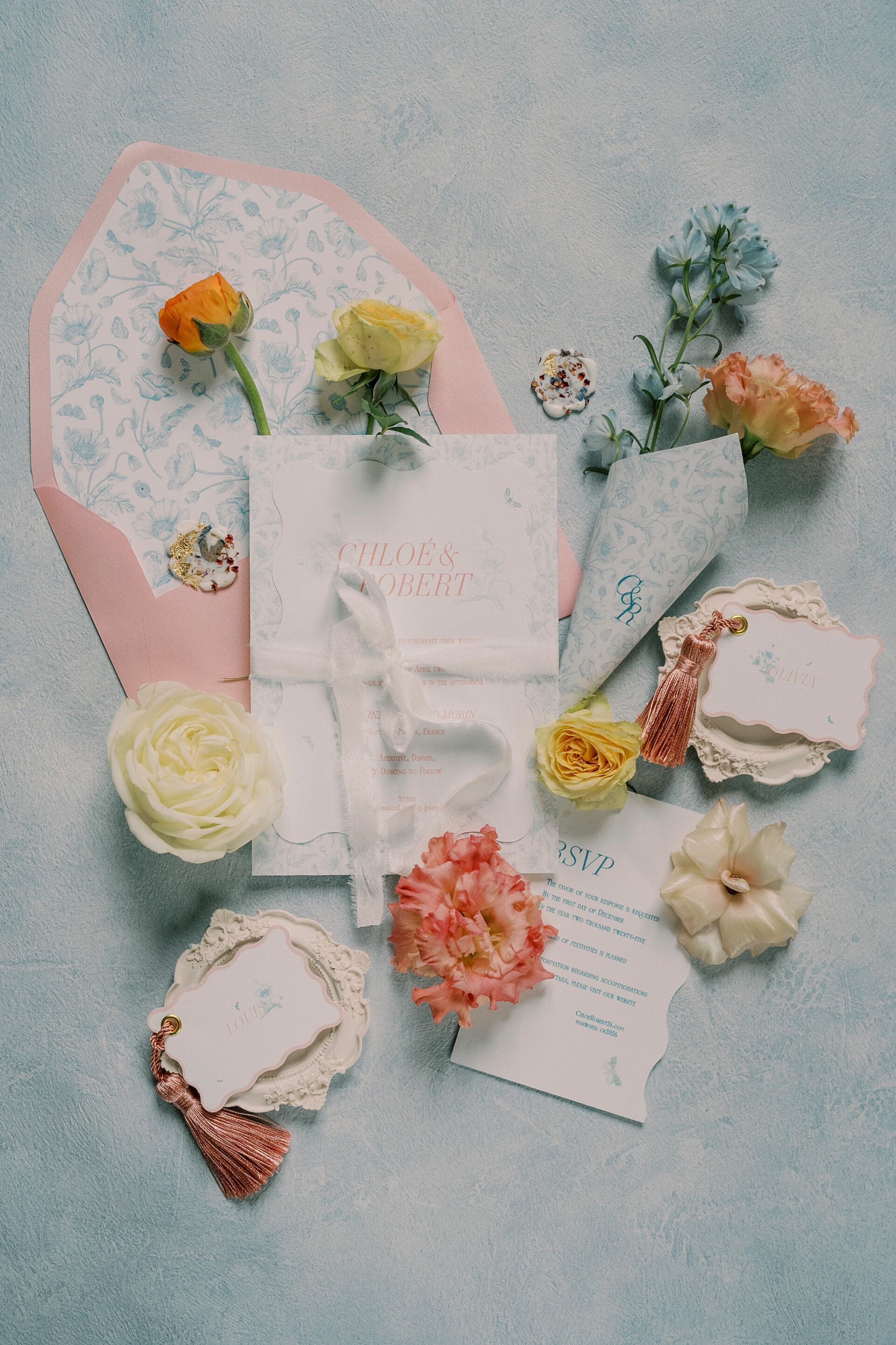 mariage romantique et pastel papeterie